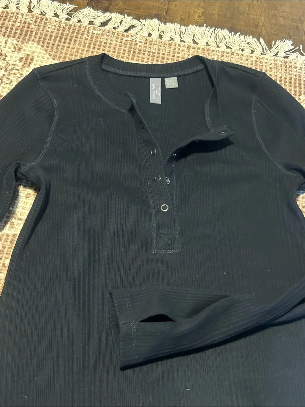Sweaty Betty Black Ribbed Long-Sleeve Maxi Henley Dress